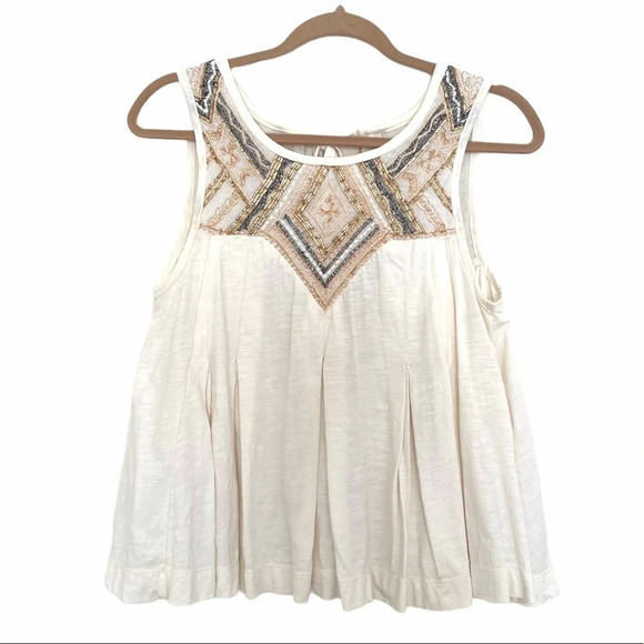 Free People embroidered beaded tie back tank top - Picture 1 of 8